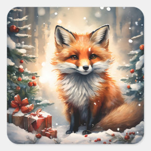 Pegatina Cuadrada Fox de pequeños Navidades