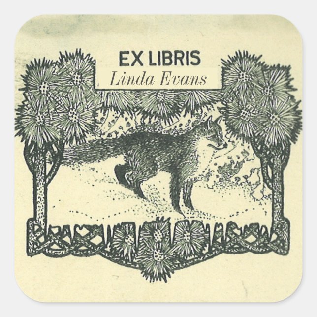 Pegatina Cuadrada Fox editable en la Librería de Woods (Anverso)