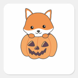 Pegatina Cuadrada Fox En Calabaza Sweet Foxes Feliz Halloween