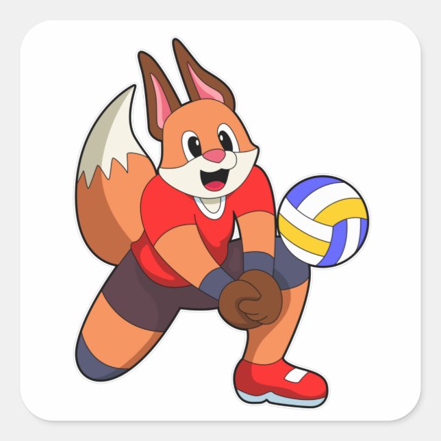 Pegatina Cuadrada Fox en deportes de voleibol (Anverso)