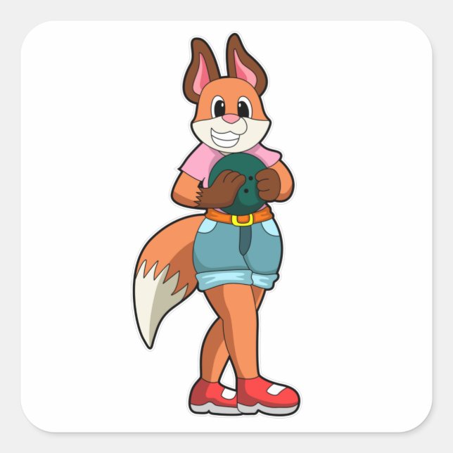 Pegatina Cuadrada Fox en el Bowling con bolas (Anverso)