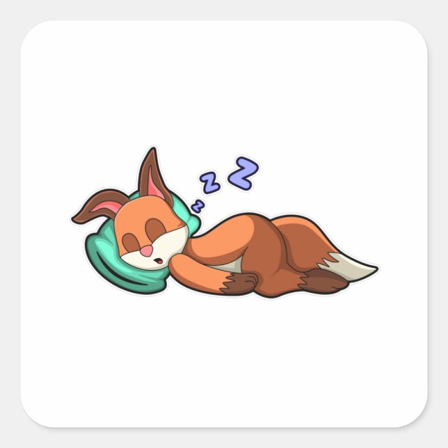 Pegatina Cuadrada Fox en el sueño con la almohada (Anverso)