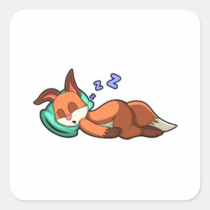 Pegatina Cuadrada Fox en el sueño con la almohada