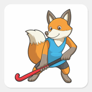 Pegatina Cuadrada Fox en hockey con bate de hockey