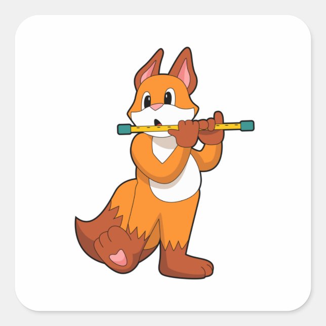 Pegatina Cuadrada Fox en Music con Flute.PNG (Anverso)