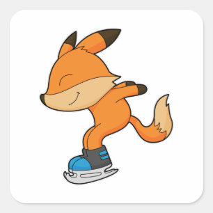 Pegatina Cuadrada Fox en patinaje sobre hielo con patines de hielo