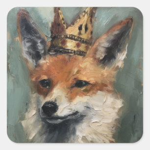Pegatina Cuadrada Fox en una corona