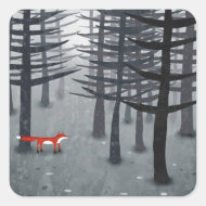 Pegatina Cuadrada Fox en una pintura forestal