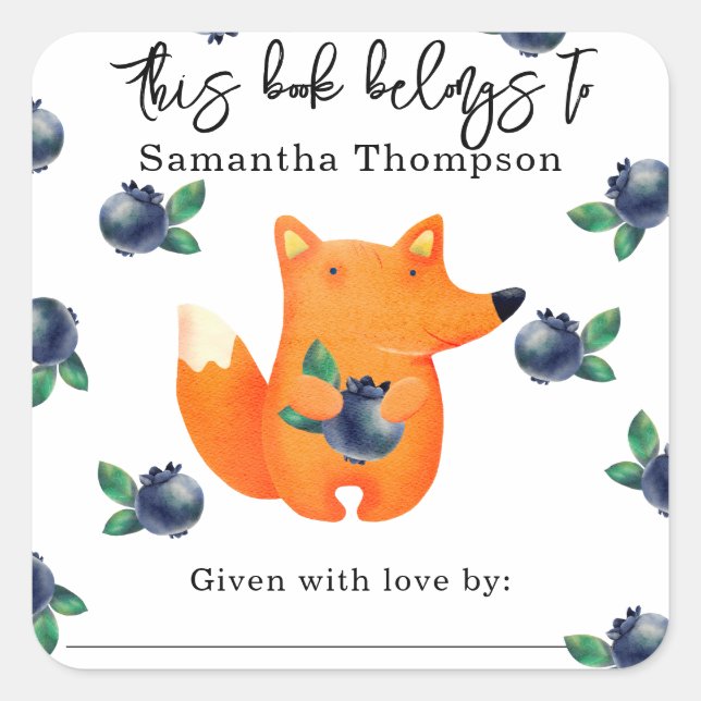 Pegatina Cuadrada Fox - este libro pertenece a (Anverso)