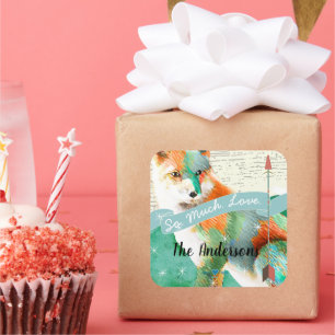 Pegatina Cuadrada Fox pintada o Shiba Inu