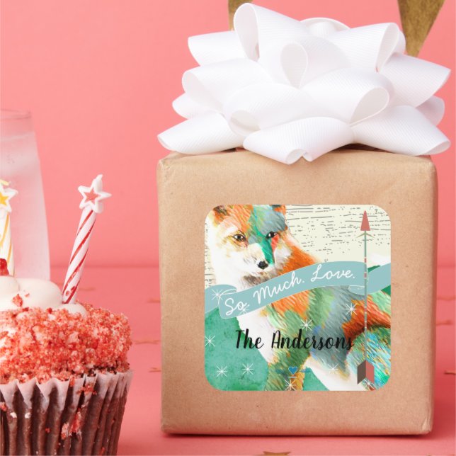 Pegatina Cuadrada Fox pintada o Shiba Inu (Fiesta)