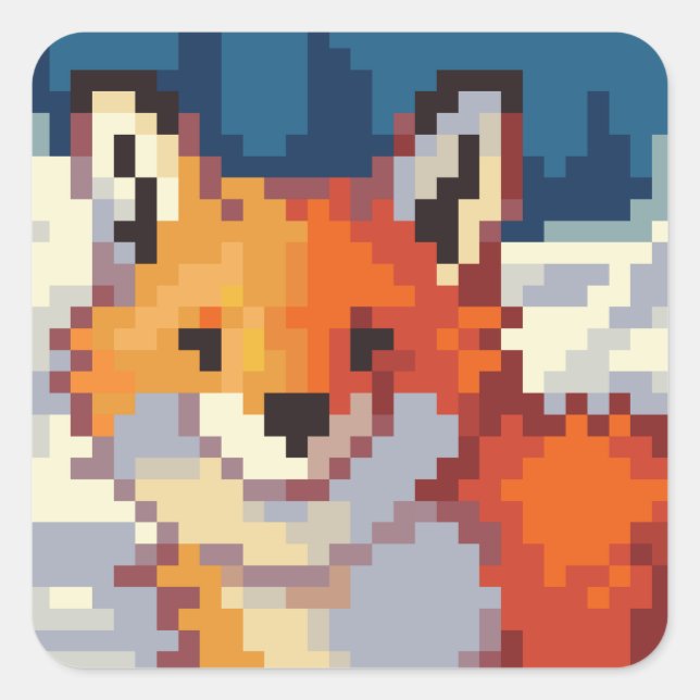 Pegatina Cuadrada Fox, pixelart, Pixel Art (Anverso)