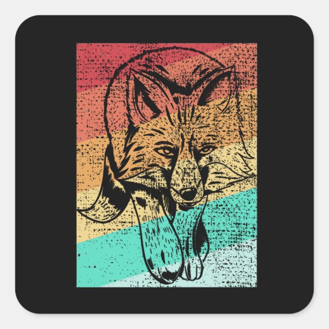 Pegatina Cuadrada Fox Retro Animal (Anverso)