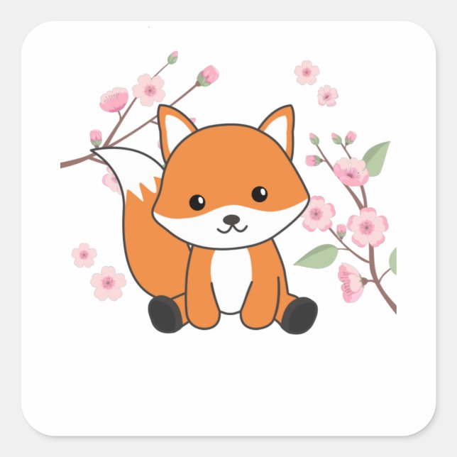 Pegatina Cuadrada Fox Sweet Animals For Kawaii Foxes (Anverso)