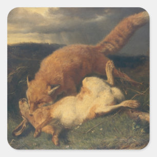 Pegatina Cuadrada Fox y liebres, 1866