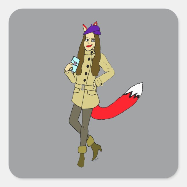 Pegatina Cuadrada Foxgirl (Anverso)