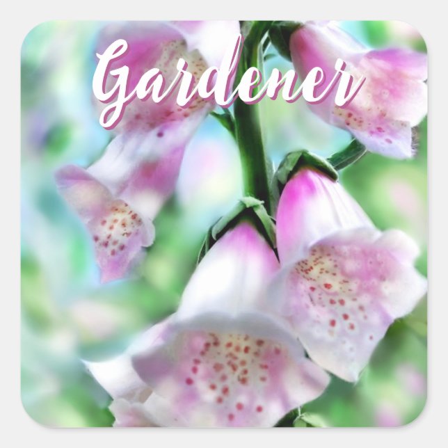 Pegatina Cuadrada Foxglove Flowers Floral Pink Garden Personalized (Anverso)