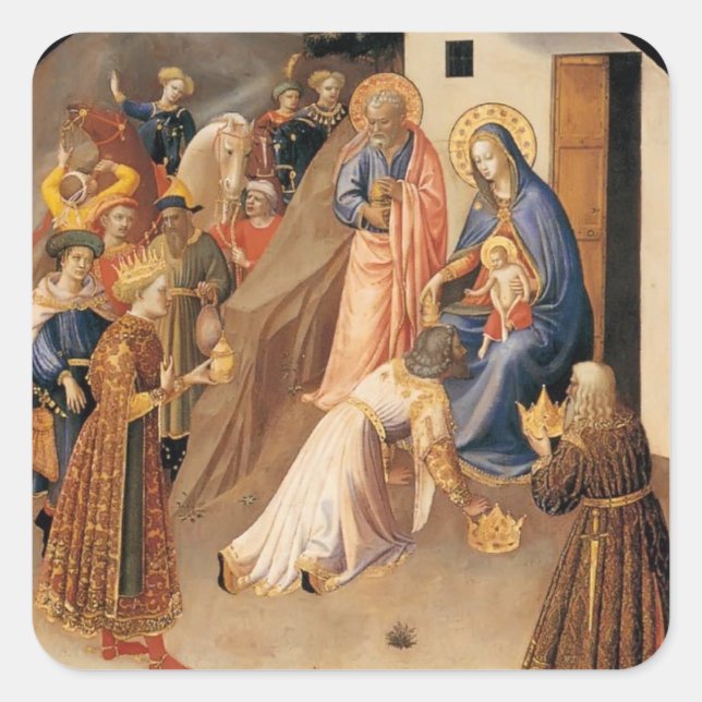 Pegatina Cuadrada Fra Angelico- Adoración del Magi (Anverso)