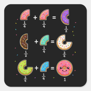 Pegatina Cuadrada Fracciones de Donut Humor de Aprendizaje de Matemá
