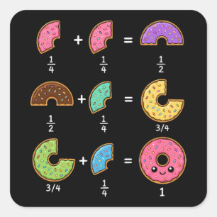 Pegatina Cuadrada Fracciones de Donut Humor de Aprendizaje de Matemá