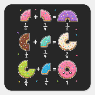 Pegatina Cuadrada Fracciones de Donut Humor de Aprendizaje de Matemá