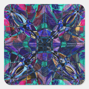 Pegatina Cuadrada Fractal de Kaleidoscopio Azul