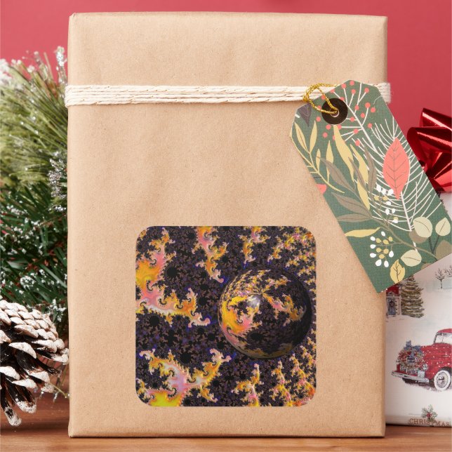 Pegatina Cuadrada Fractal Firestorm Sphere (Vacaciones)