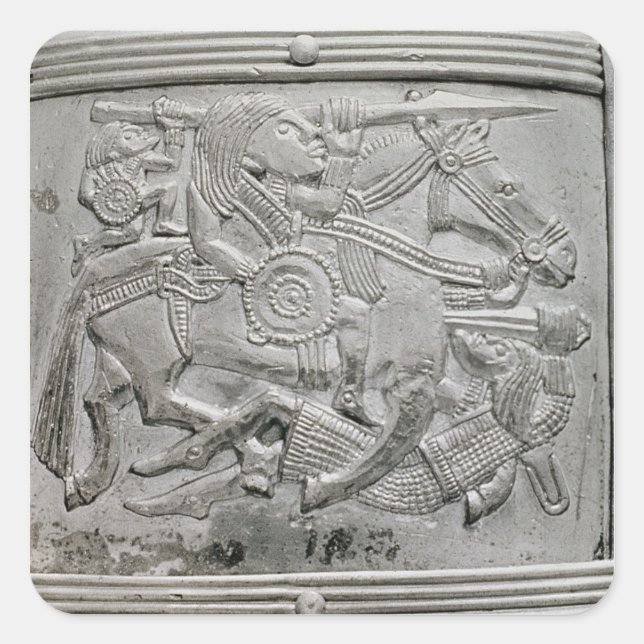 Pegatina Cuadrada Fragmento de casco, de Sutton Hoo Treasure (Anverso)