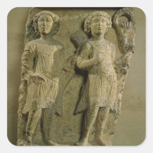 Pegatina Cuadrada Fragmento de una placa de bajorrelieve que represe