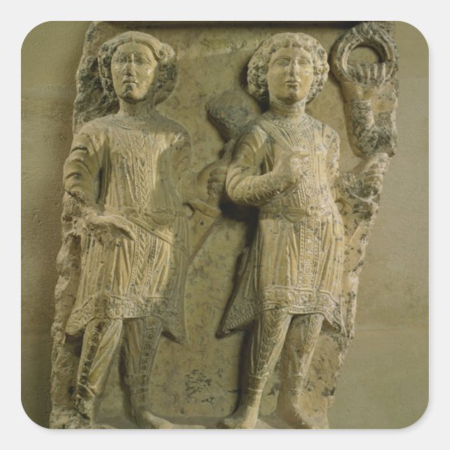 Pegatina Cuadrada Fragmento de una placa de bajorrelieve que represe (Anverso)