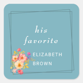 Pegatina Cuadrada  Frame with Roses, Wedding style on retro blue