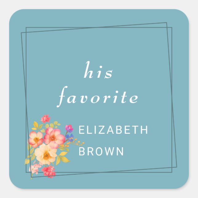 Pegatina Cuadrada  Frame with Roses, Wedding style on retro blue (Anverso)