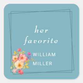 Pegatina Cuadrada  Frame with Roses, Wedding style on retro blue