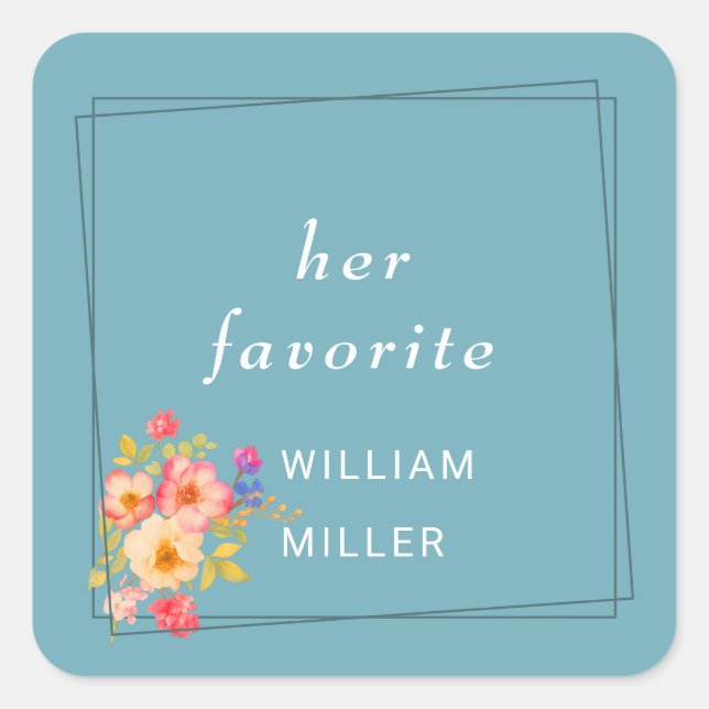 Pegatina Cuadrada  Frame with Roses, Wedding style on retro blue (Anverso)