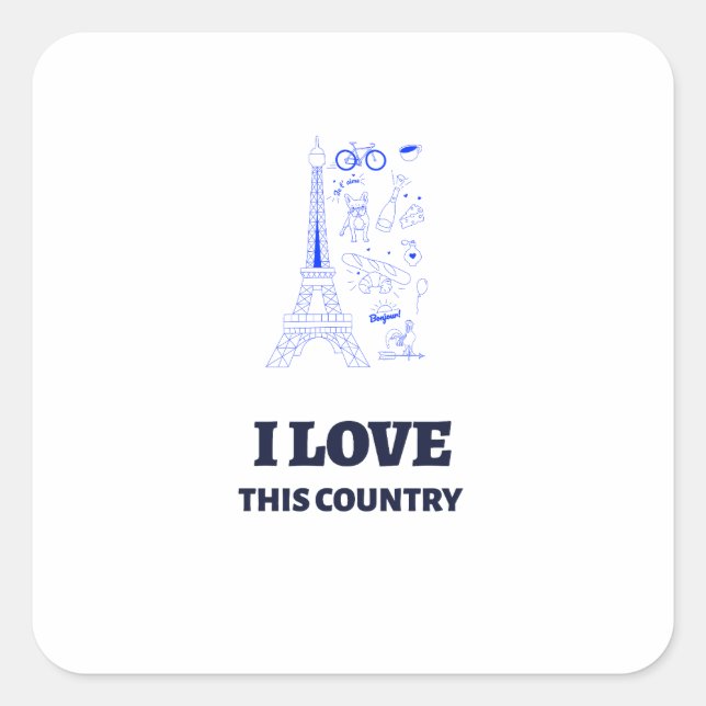 Pegatina Cuadrada France Love Quote – Eiffel Tower Art (Anverso)
