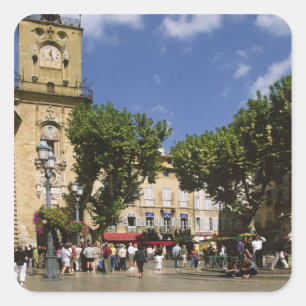 Pegatina Cuadrada Francia, Aix en Provenza, La Plaza del Alcalde