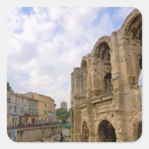 Pegatina Cuadrada Francia, Arlés, Provenza, anfiteatro romano