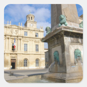 Pegatina Cuadrada Francia, Arles, Provenza, Place de la la