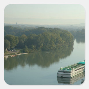 Pegatina Cuadrada Francia, Avignon, Provenza, barco del río Van Gogh