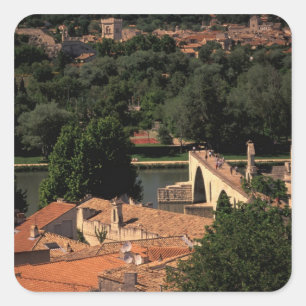 Pegatina Cuadrada Francia, Aviñón, Provenza. Puente St, Benezet.