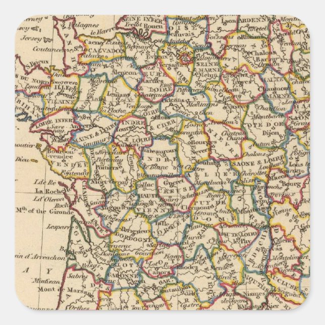 Pegatina Cuadrada Francia, Departamentos (Anverso)