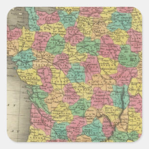 Pegatina Cuadrada Francia, en departamentos