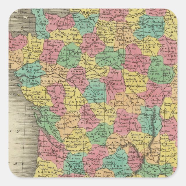 Pegatina Cuadrada Francia, en departamentos (Anverso)