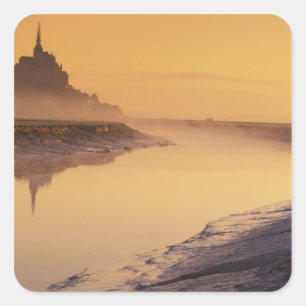 Pegatina Cuadrada FRANCIA, Normandía Mont St. Michel. Luz de la maña