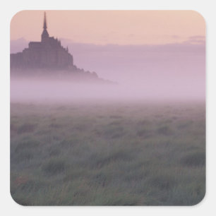 Pegatina Cuadrada FRANCIA, Normandía Mont St. Michel. Niebla matutin