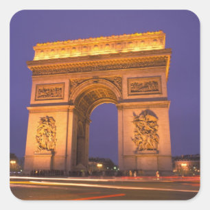 Pegatina Cuadrada Francia, París, Arco de Triunfo al anochecer.