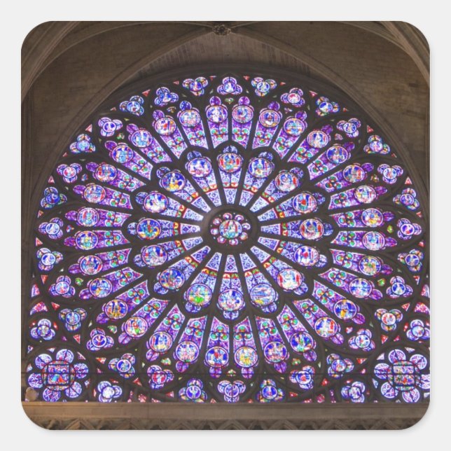 Pegatina Cuadrada Francia, París. Detalles interiores de vidrieras (Anverso)