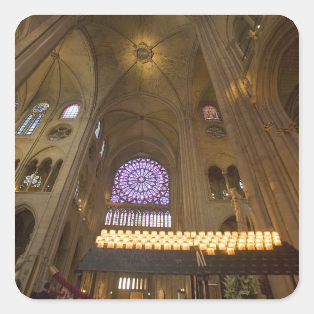 Pegatina Cuadrada Francia, París. Interior de la catedral de Notre D (Anverso)