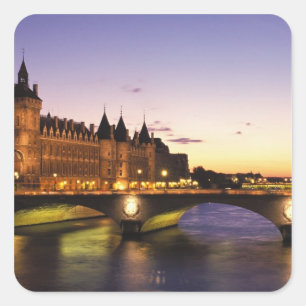 Pegatina Cuadrada Francia, París, río Sena y Conciergerie en