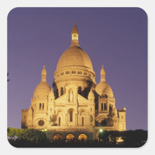 Pegatina Cuadrada Francia, París, Sacré-Coeur al anochecer.